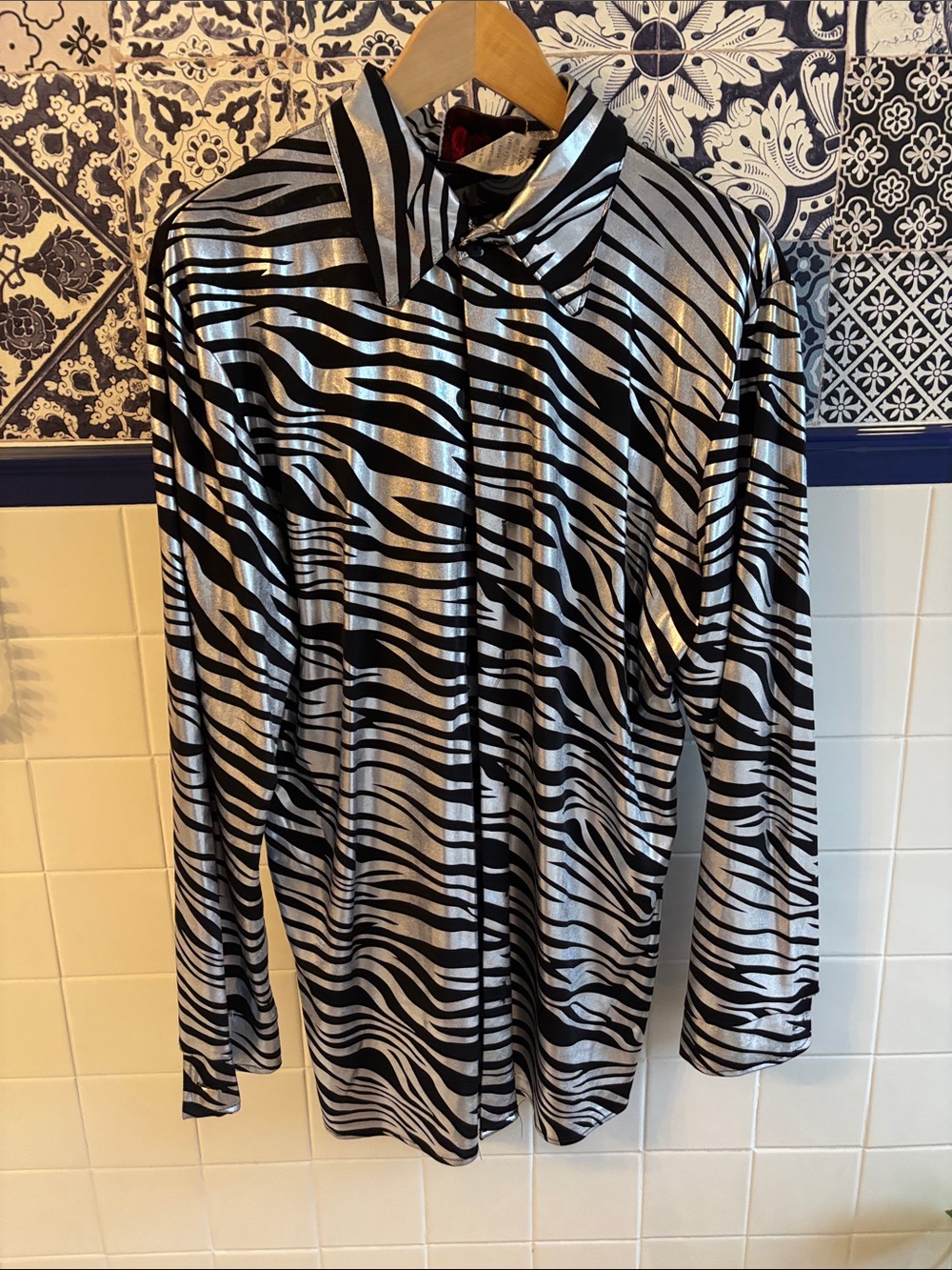Men's Disco Silver & Black Zebra-Print Shirt